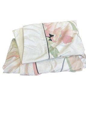 Vintage 80s Springmaid Twin Flat & Fitted Sheet Black White Pink